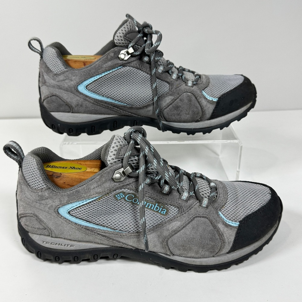 Columbia Access Point II Gray Teal Waterproof Low Hiking Trail Shoes Women 7.5